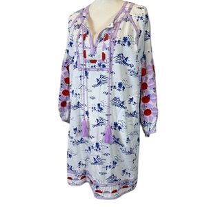 Roller Rabbit Reva Dress in Surf Toile Print White and Blue Size Large